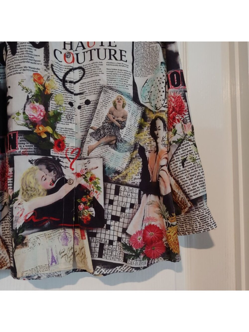 John Mark Oversize Blouse Haute Couture Newspaper Print Art Interesting L - Picture 4 of 11